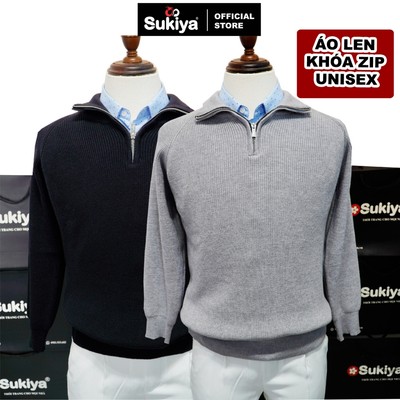 Áo Len Nam Nữ Kéo Khóa Zip Cổ Trụ SUKIYA Form Unisex Phong Cách Hàn Quốc AL114