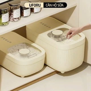 Thùng Gạo Nắp Kéo UFORU Bản Mới 2025 Thiết Kế Chữ Nhật Lấy Gạo Tiện Lợi (Tặng Kèm Cốc Đong) Chất Liệu Nhựa PP - UFM423
