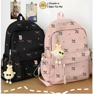  Balo nữ ulzzang họa tiết nơ nhí xinh xắn thời trang hộp trơn chống nước đi chơi đi học đựng vừa laptop 15.6inch 