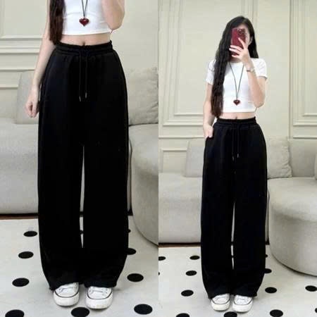 Quần Ống Rộng Chất Nỉ Ép 2 Da Mềm Mịn - Quần Nỉ Dáng Suông Lưng Cao Cạp Chun Có Dây Rút Điều Chỉnh-ALASAVA | BigBuy360 - bigbuy360.vn