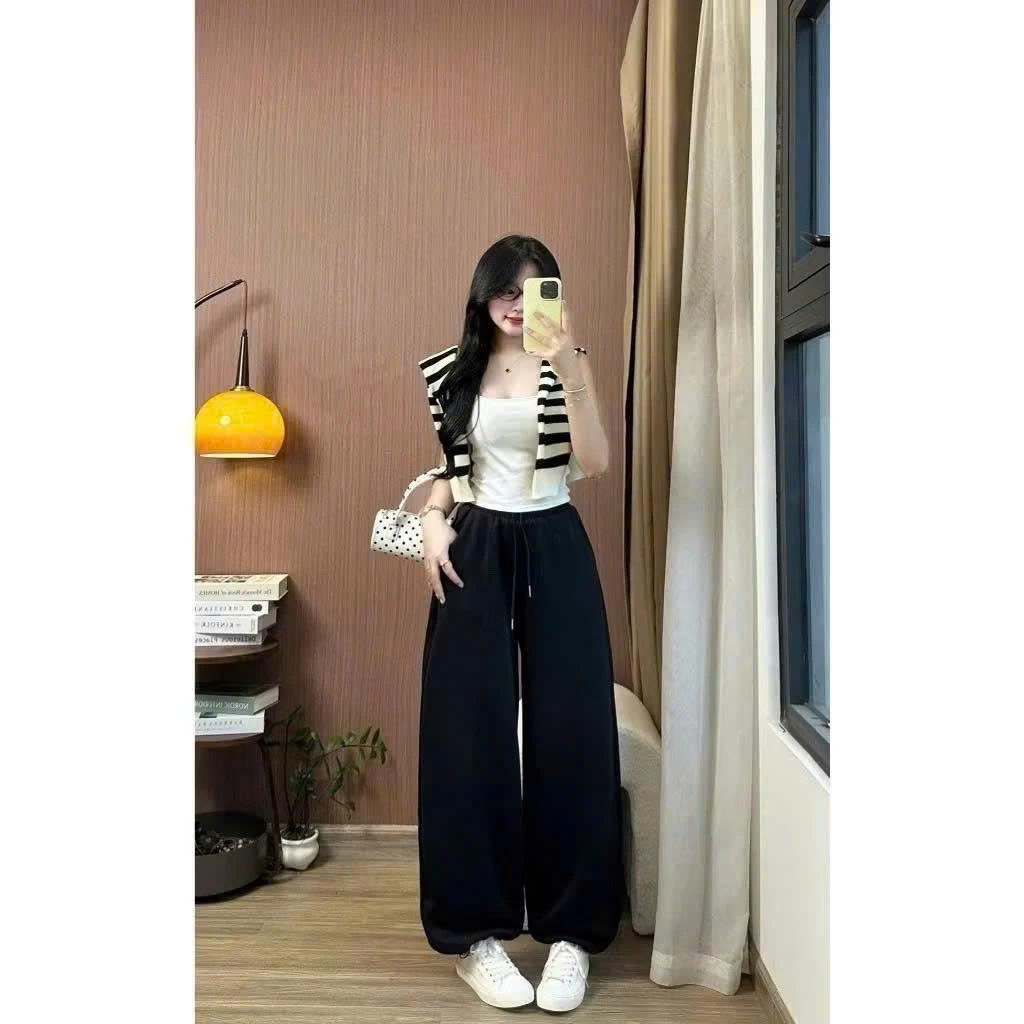 Quần Ống Rộng Chất Nỉ Ép 2 Da Mềm Mịn - Quần Nỉ Dáng Suông Lưng Cao Cạp Chun Có Dây Rút Điều Chỉnh-ALASAVA | BigBuy360 - bigbuy360.vn