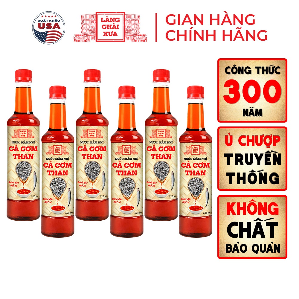 [TẶNG 1 NƯỚC TƯƠNG 125ML] THÙNG 6 CHAI NHỰA 525ML Nước mắm nhỉ cá cơm than Làng Chài Xưa 300 năm truyền thống