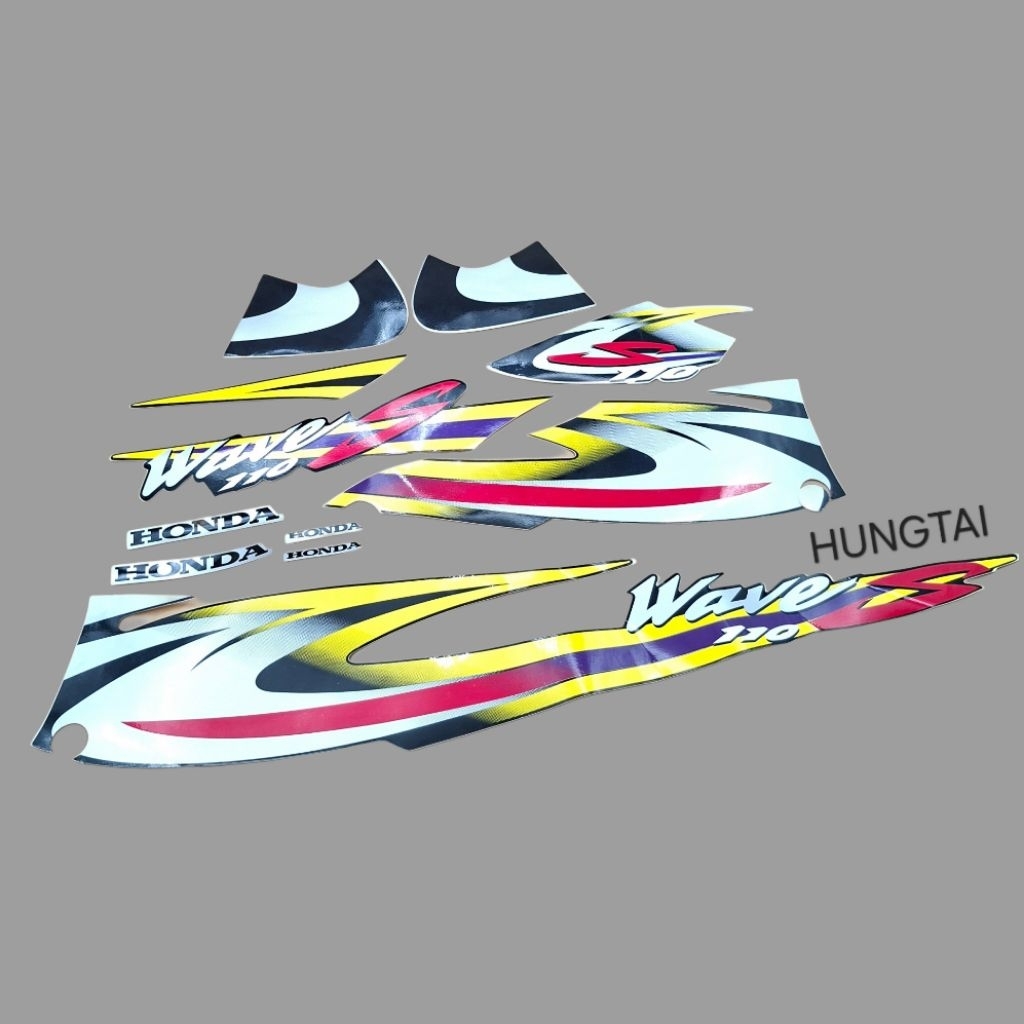 Bộ tem dán xe WAVE Thái 110 S vàng đỏ
