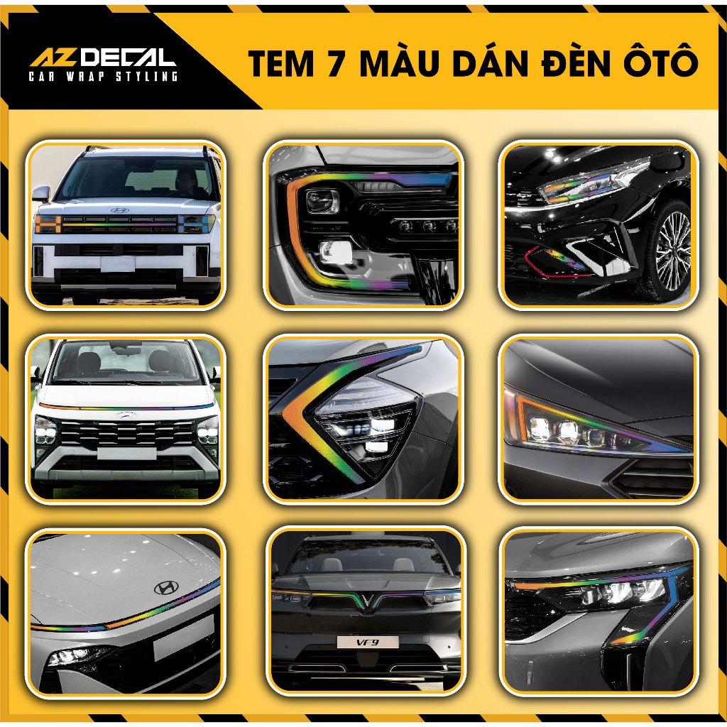 Miếng Dán Titan 7 Màu Trang Trí Đèn Xe Ô Tô | Deca Chống Bong, Chống Phai Màu - AZDECAL