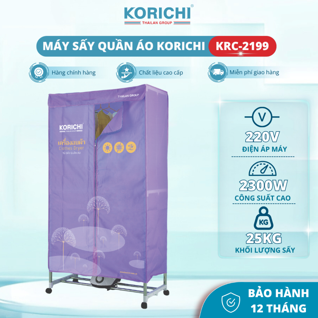 Máy Sấy Quần Áo KORICHI KRC-2199 Công suất Lớn 2300W, Khung Inox Cao Cấp Khô Nhanh Tiết Kiệm Điện