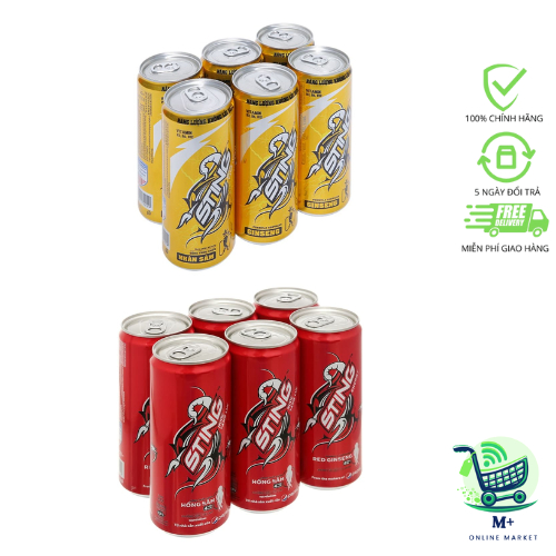 [1 Lốc] Nước Tăng Lực Sting Gold Vàng - Sting Dâu - Lon 320ml - Lốc 6 lon