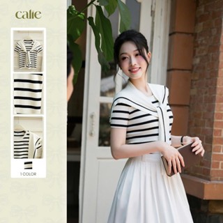   Blue to Bloom  Áo dệt kim kẻ kèm khăn thêu logo chất liệu cao cấp mềm mát thời trang thiết kế Calie AF167 - CX065 