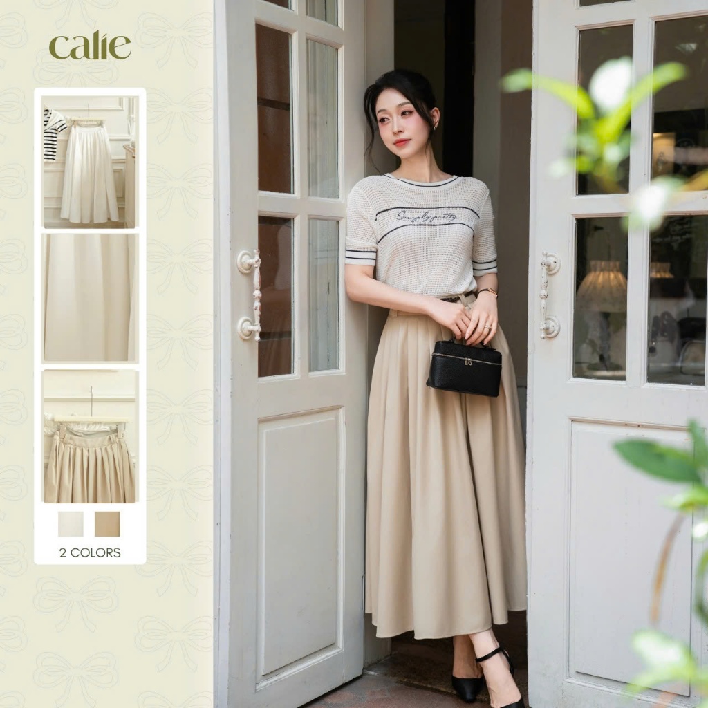   Blue to Bloom  Chân váy kaki dáng xòe kèm belt form basic dễ mix đồ thời trang nữ Calie CX065 