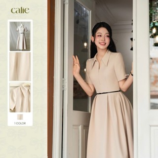   Blue to bloom  Váy dáng xòe chất chéo hàn đai eo nơ cao cấp đơn giản thanh lịch thời trang nữ Calie VX269 