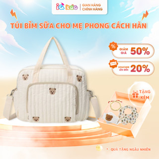  Túi bỉm sữa cho mẹ và bé vải Muslin cao cấp - Thêu tay Hàn Quốc hình gấu xinh xắn IQ KAO 