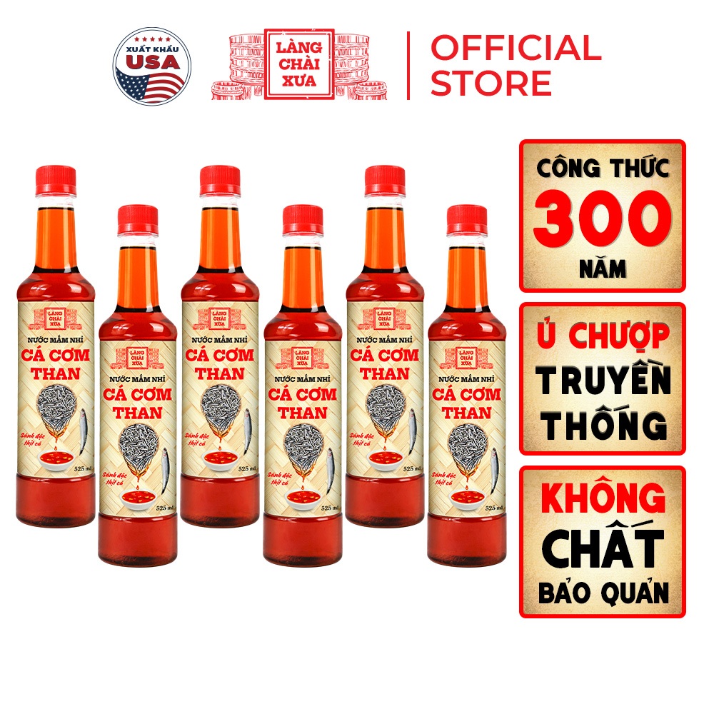 [TẶNG 1 NƯỚC TƯƠNG 125ML] Thùng 6 chai nước mắm nhỉ cá cơm than Làng Chài Xưa chai nhựa 525ml