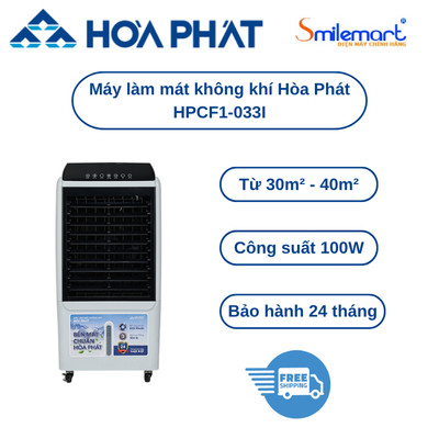 {Tặng 2 hộp đá khô} - Máy làm mát không khí điều khiển từ xa Hòa Phát HPCF1-033I / HPCF1-034I (dùng cho phòng 30-40m2).
