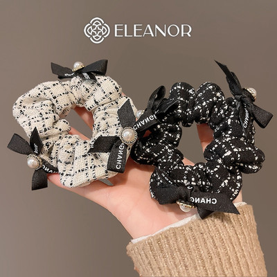 Dây buộc tóc nữ scrunchies Eleanor Accessories caro đính nơ cột tóc sang trọng phụ kiện tóc 10675