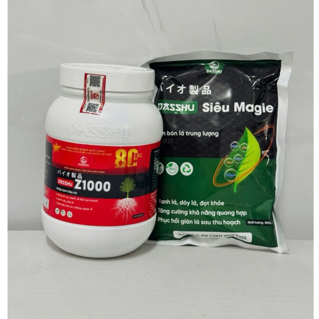 Phân bón Dasshu Z1000 (1kg, hàng chính hãng) tặng 1 gói Magie kẽm (500g) giúp cây bung đọt mạnh, ra 