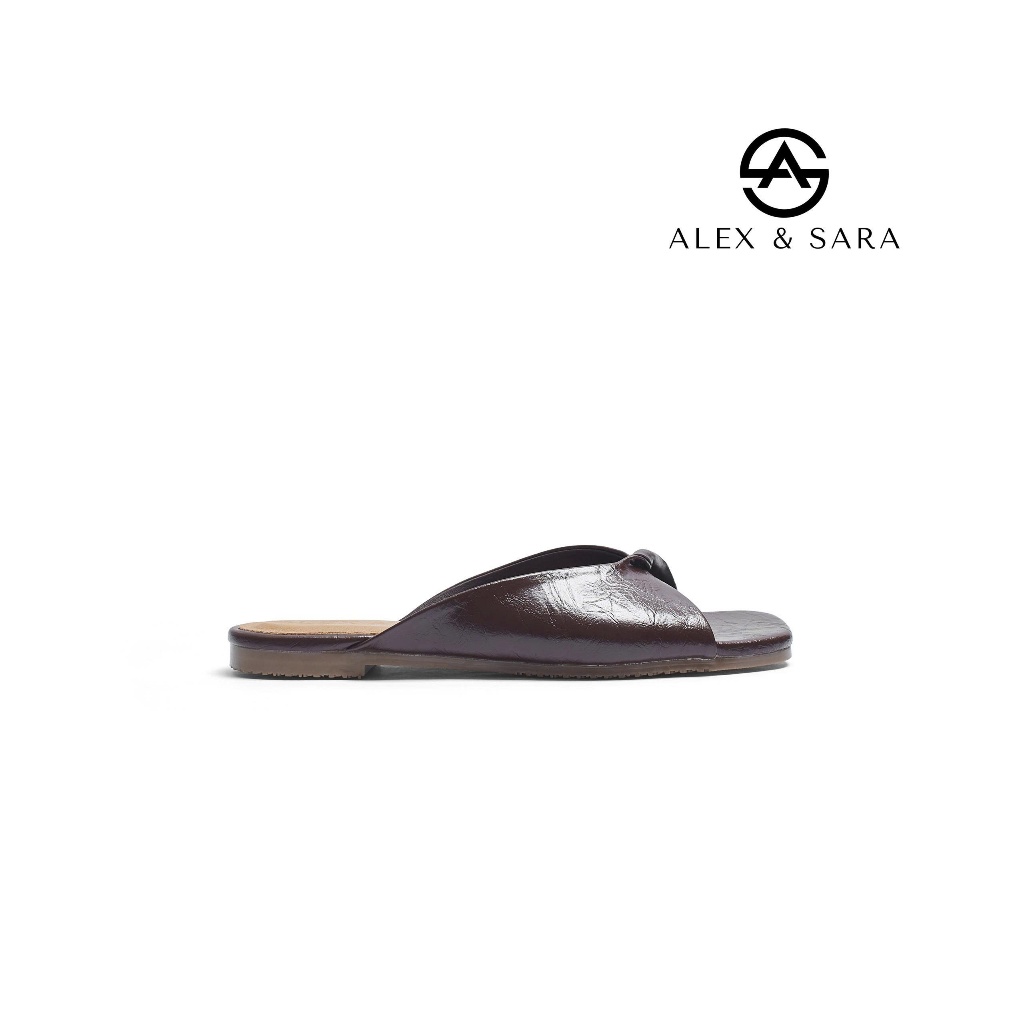 LT130 - Dép mules nữ Alex & Sara da mềm phom tròn phối quai nhún casual Hàn Quốc
