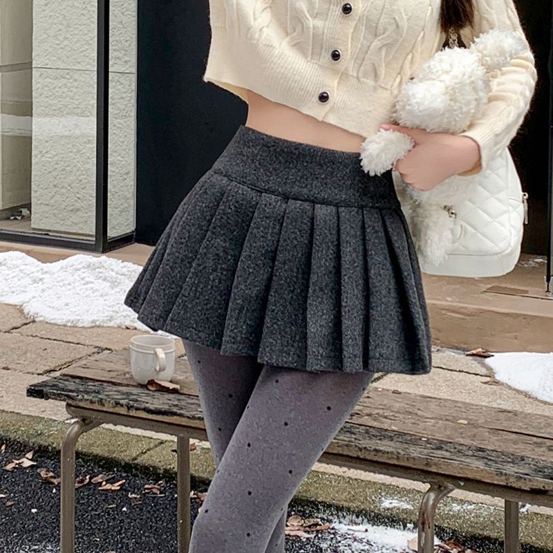 Chân váy dạ xếp ly to bản cạp cao tôn dáng có quần trong cùng chất dày dặn, Chân váy dạ ngắn xếp ly hàn quốc đẹp HQ137 | BigBuy360 - bigbuy360.vn