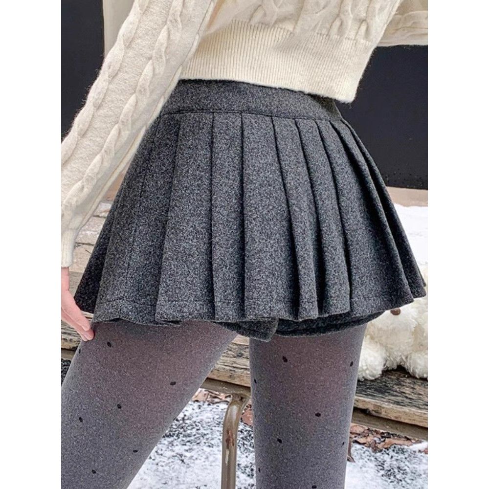 Chân váy dạ xếp ly to bản cạp cao tôn dáng có quần trong cùng chất dày dặn, Chân váy dạ ngắn xếp ly hàn quốc đẹp HQ137 | BigBuy360 - bigbuy360.vn