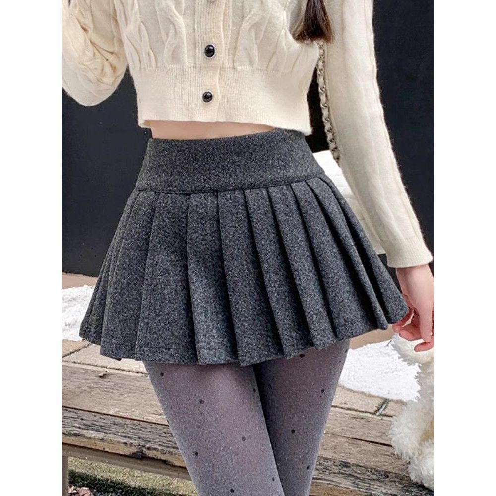 Chân váy dạ xếp ly to bản cạp cao tôn dáng có quần trong cùng chất dày dặn, Chân váy dạ ngắn xếp ly hàn quốc đẹp HQ137 | BigBuy360 - bigbuy360.vn