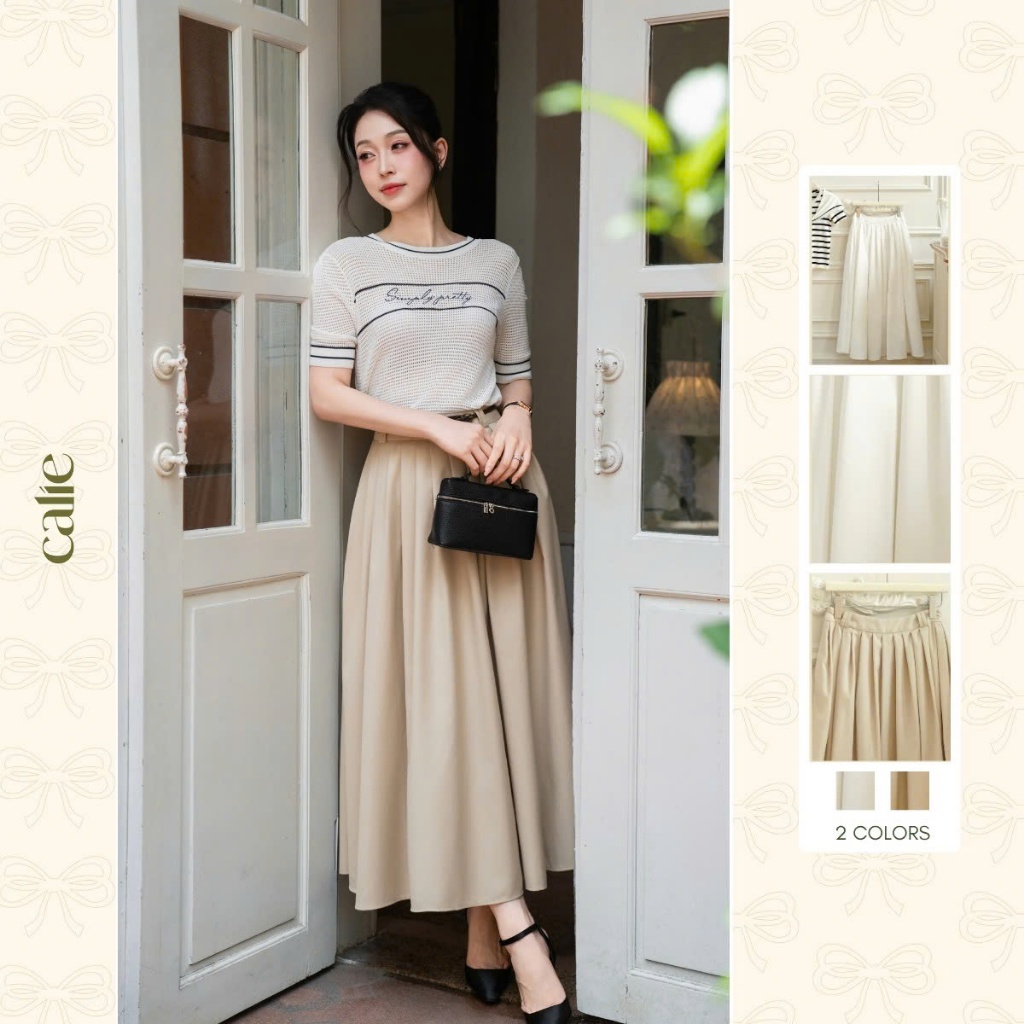 (Blue to Bloom) Chân váy dài dáng xòe kèm belt, form basic che khuyết điểm tốt tôn dáng thời trang nữ Calie CX065 | BigBuy360 - bigbuy360.vn