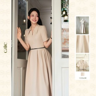   Blue to bloom  Váy dáng xòe chất chéo hàn đai eo nơ cao cấp form basic thanh lịch thời trang Calie VX269 