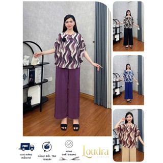  Bộ đồ trung niên đồ bộ mặc nhà Loudra shop B33 đồ bộ tặng mẹ quần dài áo cộc lụa Mango Top Tím Nữ Women 