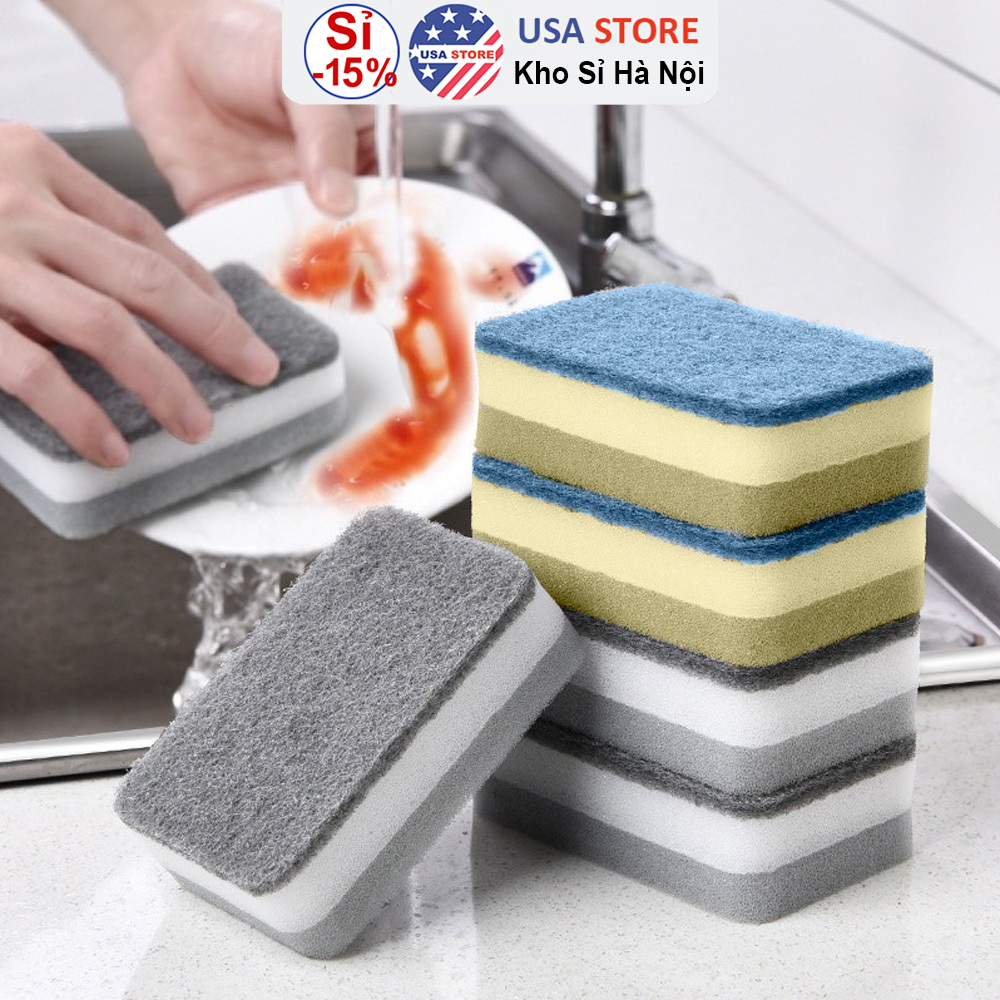 Combo 3 Miếng Rửa Chén - Bọt Biển Rửa Bát Đĩa, Cọ Xoong Nồi Nhiều Lớp