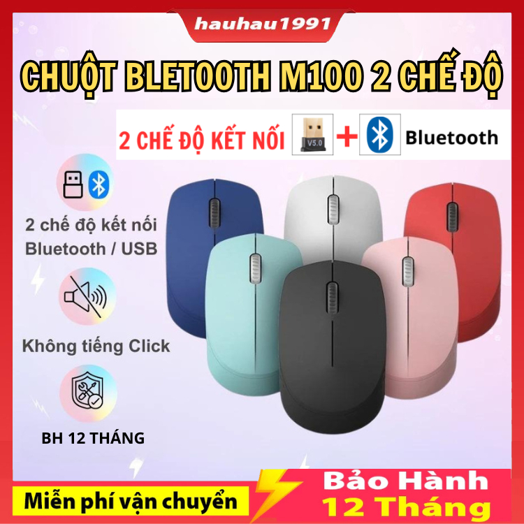 Chuột Không Dây Bluetooth A2 / M100 / M107 Chuột Máy Tính Bluetooth Không Tiếng Ồn. Sạc bằng Cáp USB