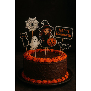 Que cắm Halloween trang trí bánh kem