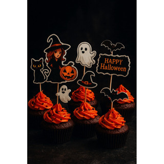 Que cắm Halloween trang trí bánh kem