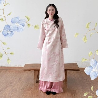  BIGSIZE Áo Dài Cách Tân Nữ Dáng Suông Cổ Tròn Tay Dài Mặc Tết Chụp Ảnh Nơ Đính Chéo Vai TL01 
