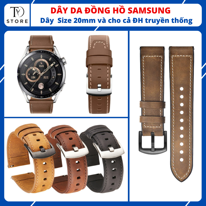 Dây da đồng hồ Galaxy Watch 7 6 5 4 bản 44mm 40mm và Watch 4 classic 42mm Watch 6 classic 43mm , dây