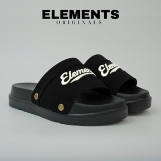   TẶNG VỚ  Dép ELEMENTS Originals E18 Full Black Dép quai Da Nhung chữ thêu - Dép Nam Nữ Unisex 4cm 