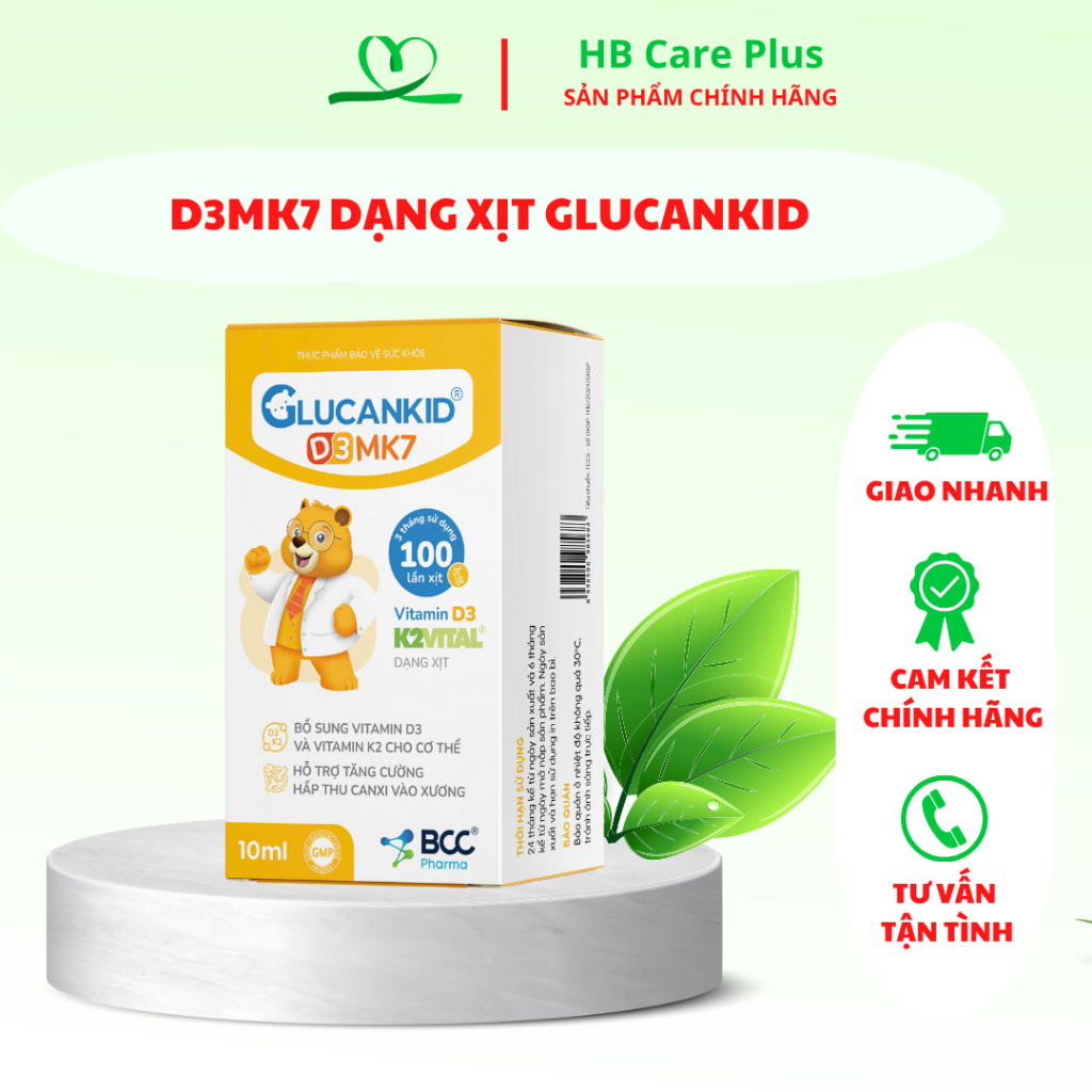 TPBVSK Glucankid D3MK7, hỗ trợ bổ sung Vitamin D3K2, tăng cường hấp thu canxi cho bé từ 3 tháng
