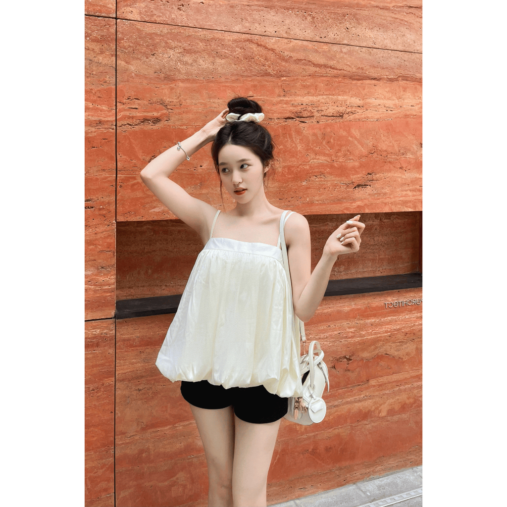 Áo Bí Hai Dây Freesize Tặng Scruches Chất Liệu Gió Nhăn Mát Phối Đồ Xinh Lừm Dây Điều Chỉnh & Chun Mặt Sau | BigBuy360 - bigbuy360.vn