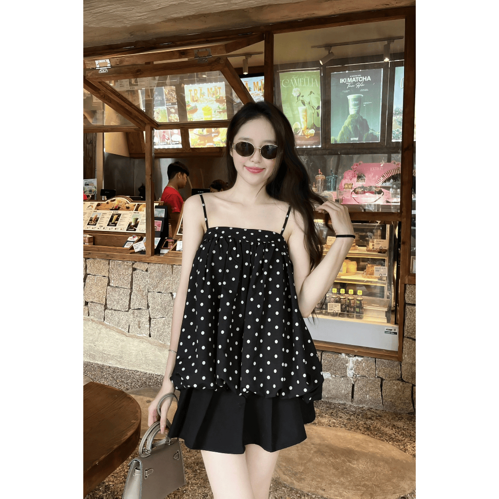 Áo Bí Hai Dây Freesize Tặng Scruches Chất Liệu Gió Nhăn Mát Phối Đồ Xinh Lừm Dây Điều Chỉnh & Chun Mặt Sau | BigBuy360 - bigbuy360.vn