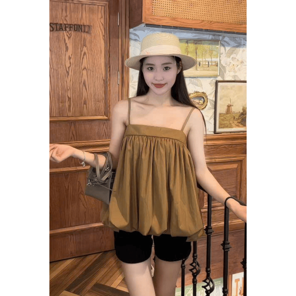 Áo Bí Hai Dây Freesize Tặng Scruches Chất Liệu Gió Nhăn Mát Phối Đồ Xinh Lừm Dây Điều Chỉnh & Chun Mặt Sau | BigBuy360 - bigbuy360.vn