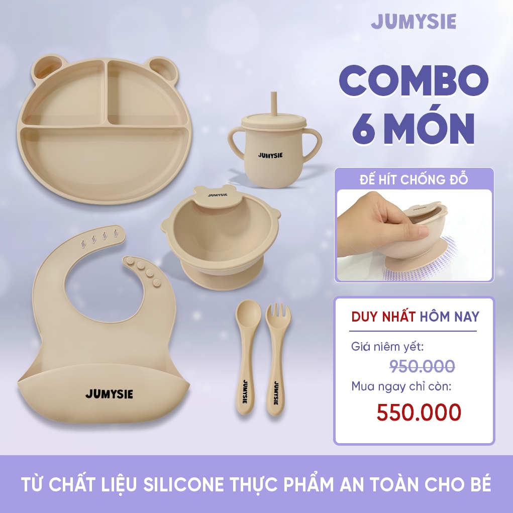  Set Ăn Dặm Silicone Jumysie - Trọn Bộ Dụng Cụ 6 Món An Toàn Tiện Lợi Cho Bé 5+ Tháng 