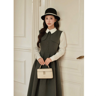  GERME Váy nữ dài tay Ena Dress dáng dài xếp ly xòe phốt vạt ngực Váy nữ công sở thu đông thanh lịch tôn dáng VVNT102504 