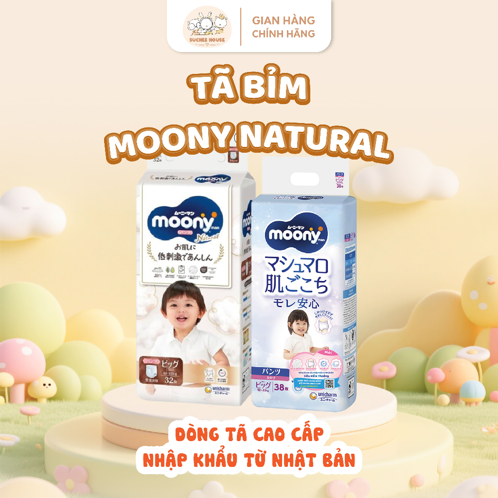 Bỉm Moony Natural cao cấp nhập khẩu chính hãng Unicharm đủ size cho bé