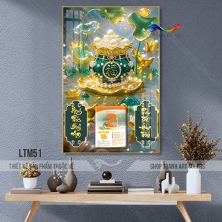 Lịch tráng gương 2026 BÍNH NGỌ Bình Ngọc Chiêu Tài, Hũ tiền tài lộc- Lịch treo tường 40x60cm kèm lốc lịch- Bo viền 9mm