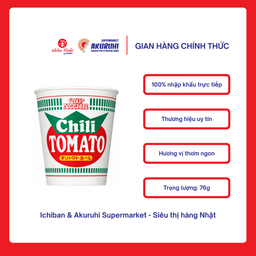 [Ichiban Market] Mì Nisshin Cup Noodle Chilli Tomato Noodle 76g