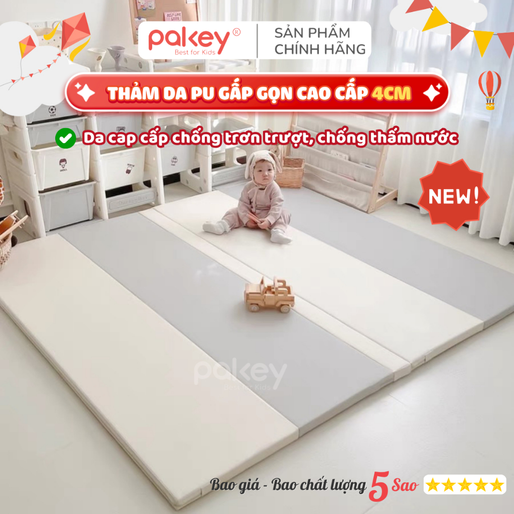 [5 MẢNH] Thảm Cho Bé Chơi Bằng Da PU Cao Cấp PAKEY, Đệm Thảm Dày 4cm Siêu Êm, Siêu Bền Phong Cách Hà