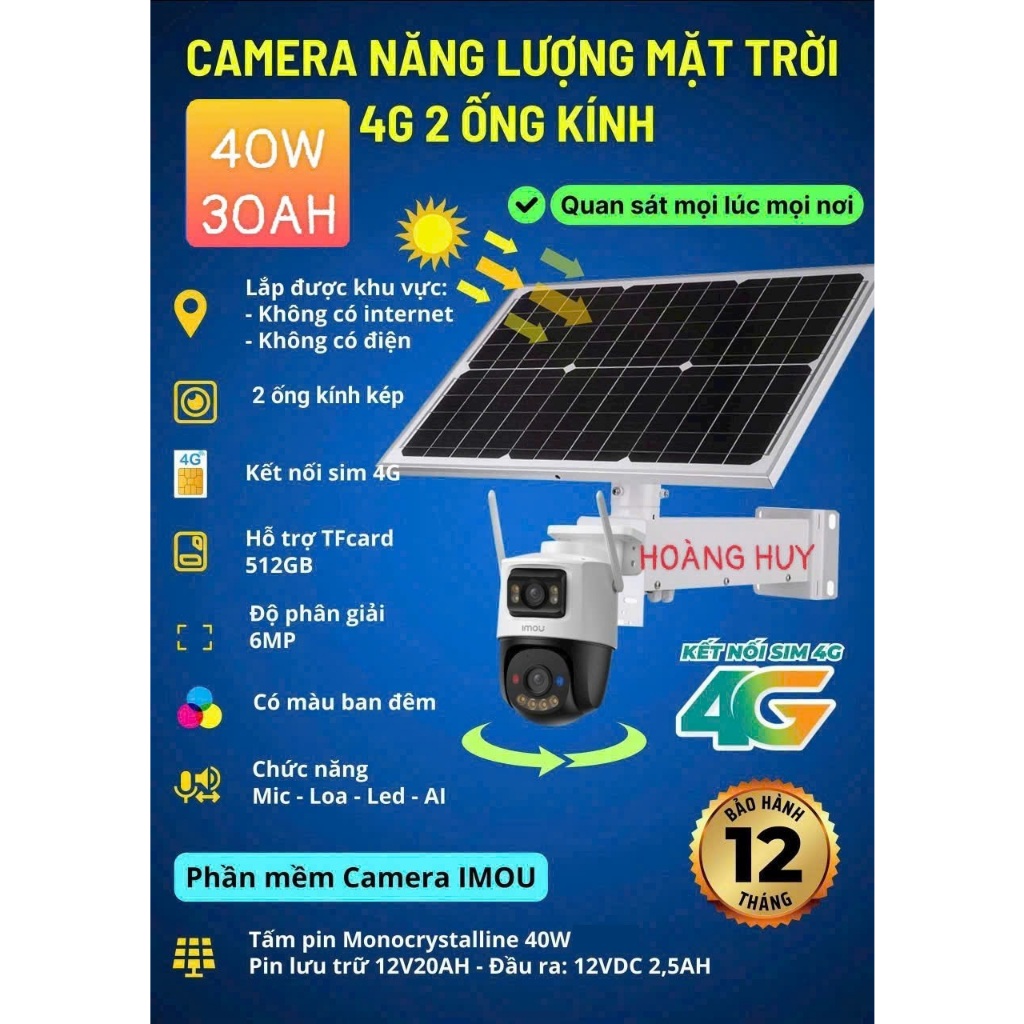 CAMERA NĂNG LƯỢNG MẶT TRỜI SIM 4G IMOU Không Dây Độ Phân Giải 6.0mpx/5.0mpx / 3.0Mpx-Camera Giám Sát