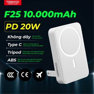  TRANYOO Pin Sạc Dự Phòng T-F25 10000mAh Sạc Nhanh PD 20W Sạc Không Dây Từ Tính Tích Hợp Chân Đế 