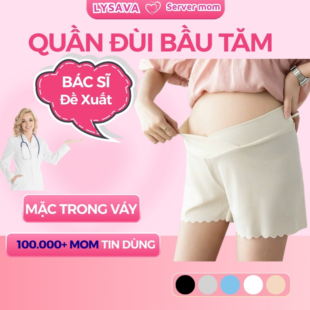 Quần đùi bầu cạp chéo mặc trong váy Lysava , chất lụa tăm mềm mát, mặc nhà, đi chơi, đi làm,.. QD3
