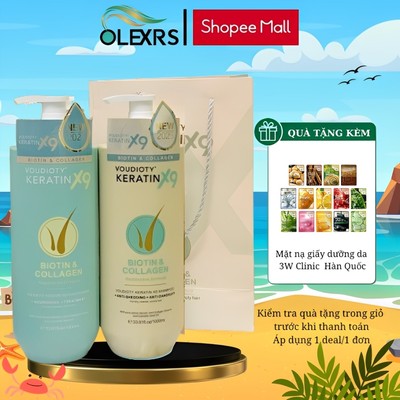 Cặp Gội Xả Voudioty Keratin X9 Cung Cấp Dưỡng Chất Phục Hồi Tóc Hư Tổn Nặng 1000ml/1 Chai