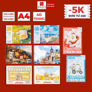 Vở Vẽ Học Sinh A4 120GSM Không Kỵ Tẩy CLASSMATE 40 Trang Giấy Dày Sổ Vẽ Chì, Sáp Có Đường Cắt Xé Dễ Dàng Cho Học Sinh