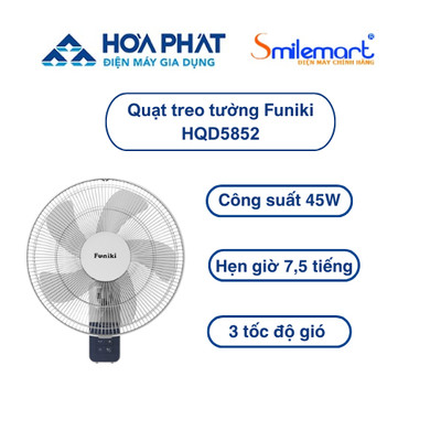 Quạt treo tường 5 cánh Funiki HQD5852- Bảo hành chính hãng 14 tháng