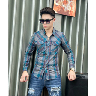  Áo sơ mi dài tay nam  kẻ sọc caro cao cấp phối nhiều màu  chất liệu vải cotton thô thoáng mát 