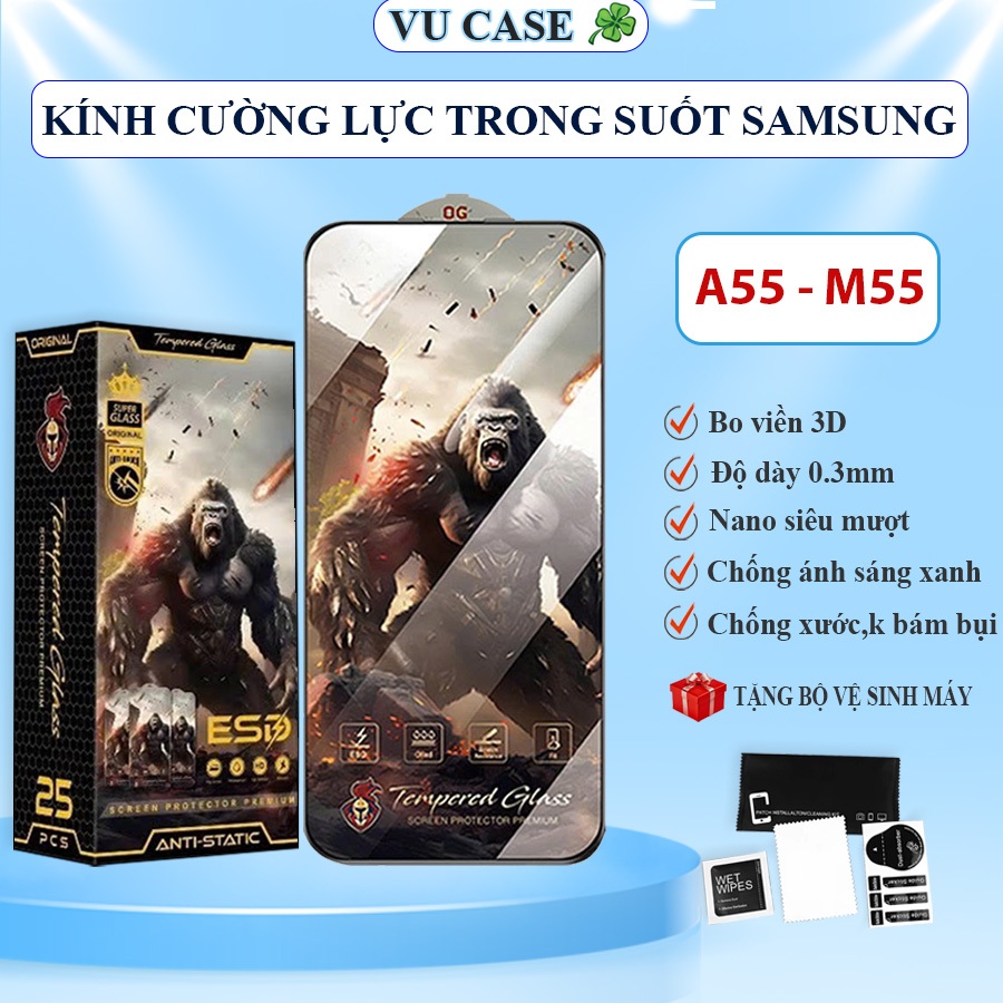 Kính cường lực Samsung A55, M55 full màn, bảo vệ mắt, chống ánh sáng xanh | KKCB